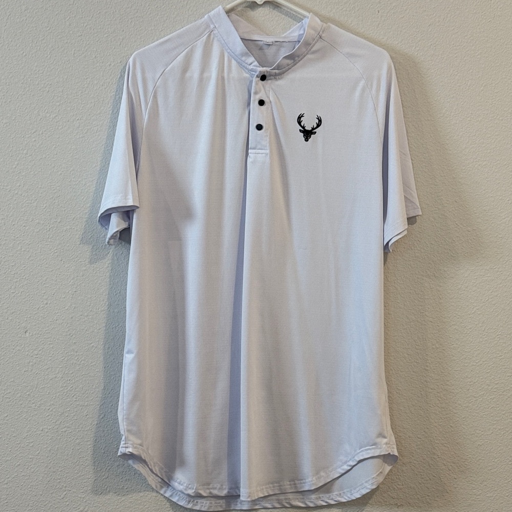 Men's White Button Down Shirt with Embroidered Logo